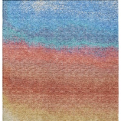 Coral And Blue Ombre Washable Indoor Outdoor Area Rug