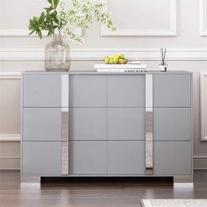 Modern Dresser With 6 Drawers, Wide Chest Of Drawers With Metal Mirrored Handle Legs, Storage Organizer Cabinet For Closet Living Room Bedroom - 1 of 4