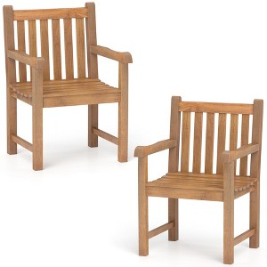Tangkula 2 PCS Teak Wood Patio Dining Chair Outdoor Armchair w/ Slatted Seat & Solid Legs - 1 of 4