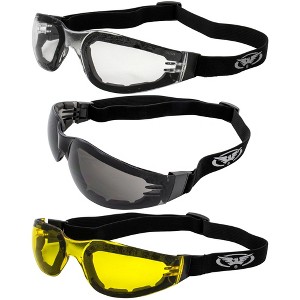 3 Pairs of Global Vision Eyewear Ideal Safety Motorcycle Glasses with Clear, Smoke, Yellow Lenses - 1 of 4