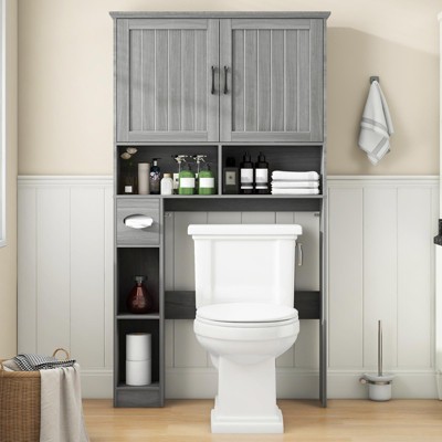 Over The Toilet Storage Cabinet with Barn Doors & Paper Holder Stand, Toilet Rack