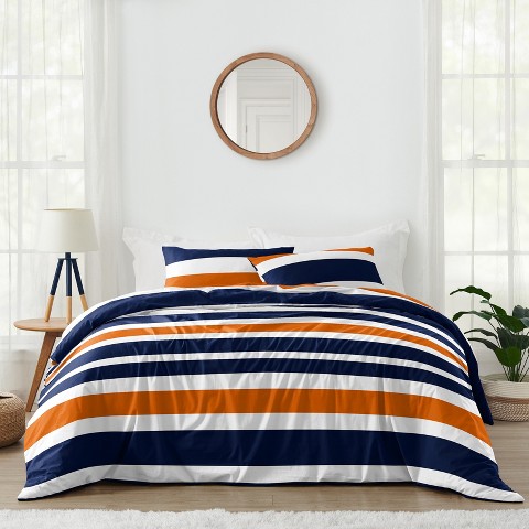 Sweet Jojo Designs Full/Queen Comforter Bedding Set Stripe Blue and Orange 3pc