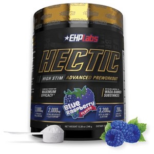 EHPlabs Hectic PreWorkout – High-Stim Energy & Performance Booster with Caffeine, Beta-Alanine & Electrolytes & Hydration – 40 Serves (Blue Raspberry) - 1 of 4