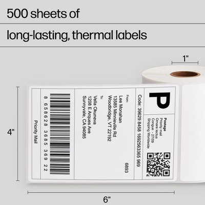 HP Thermal Shipping Labels, 4 x 6 Thermal x 2 Rolls (250 Sheets) : Target