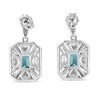 Haus of Brilliance Silver 7x5MM Emerald Blue Topaz and Diamond Accent Art Deco Halo Drop Earrings - 4 of 4