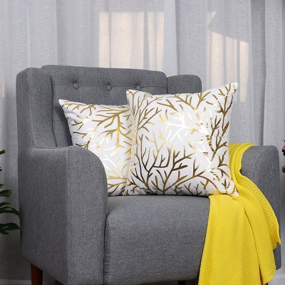 PiccoCasa Seaweed Print Polyester Decorative Pillow Cover 18"x18" Gold 2 Pcs