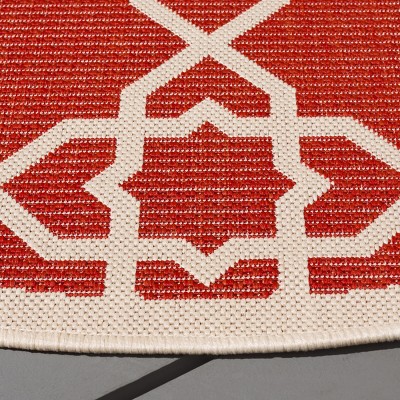 Red and Beige Geometric Indoor/Outdoor Synthetic Area Rug
