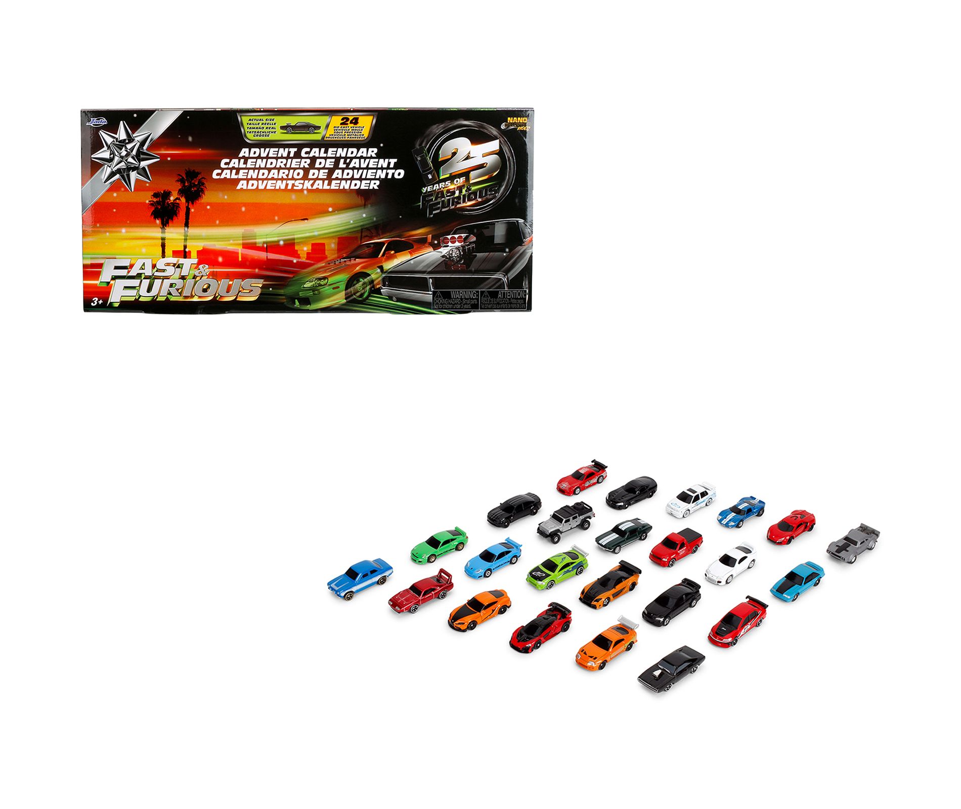25 Years of Fast & Furious Advent Calendar Set of 24 Nano Cars "Nano Hollywood Rides" Series Diecast Model Cars by Jada