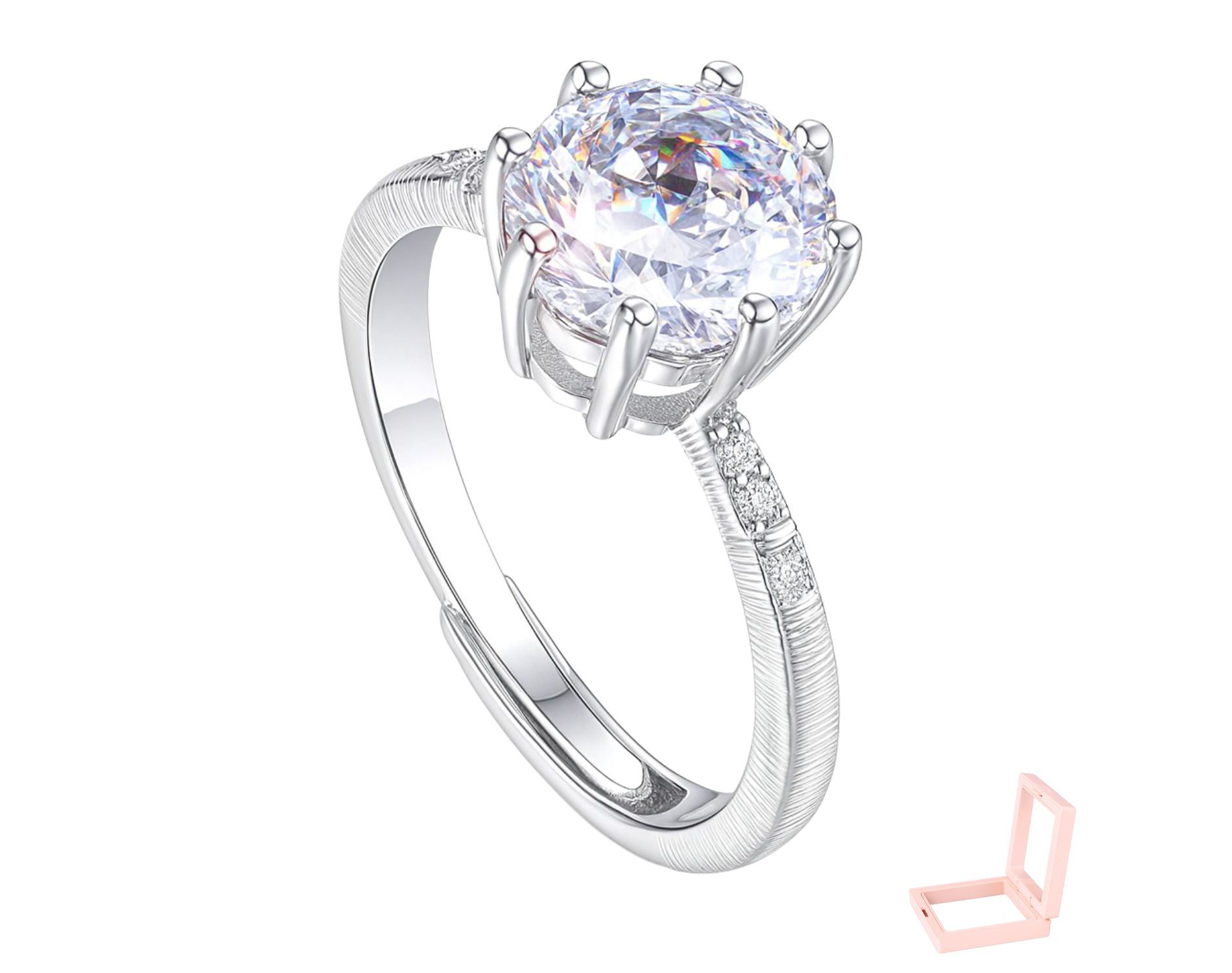 Women’s Solitaire Diamond Ring Silver-Tone Copper - Adjustable Size, Anniversary Engagement Gift for Girlfriend