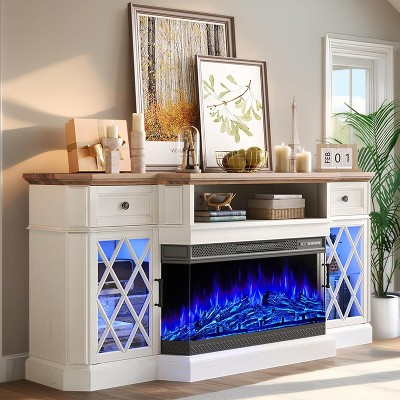 70" Bevel Farmhouse TV Stand with 36" 3-Sided Glass Fireplace