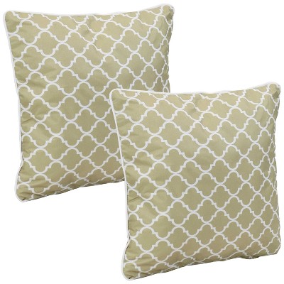 Sunnydaze Indoor/Outdoor Square Accent Decorative Throw Pillows for Patio or Living Room Furniture - 16" - Tan and White Lattice - 2pk