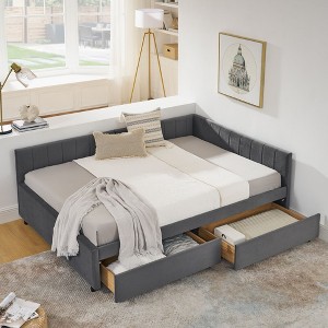 NicBex Full Size Daybed with 2 Drawers,Upholstered Velvet Sofa Bed Frame for Bedroom,Living Room,Apartment - 1 of 4
