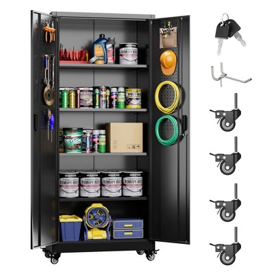 AOBABO 4-Shelf Metal Freestanding Cabinet, Garage Cabinet with Detachable wheels