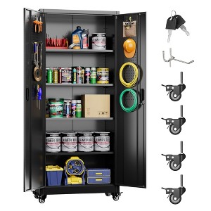 AOBABO 4-Shelf Metal Freestanding Cabinet, Garage Cabinet with Detachable wheels - 1 of 4
