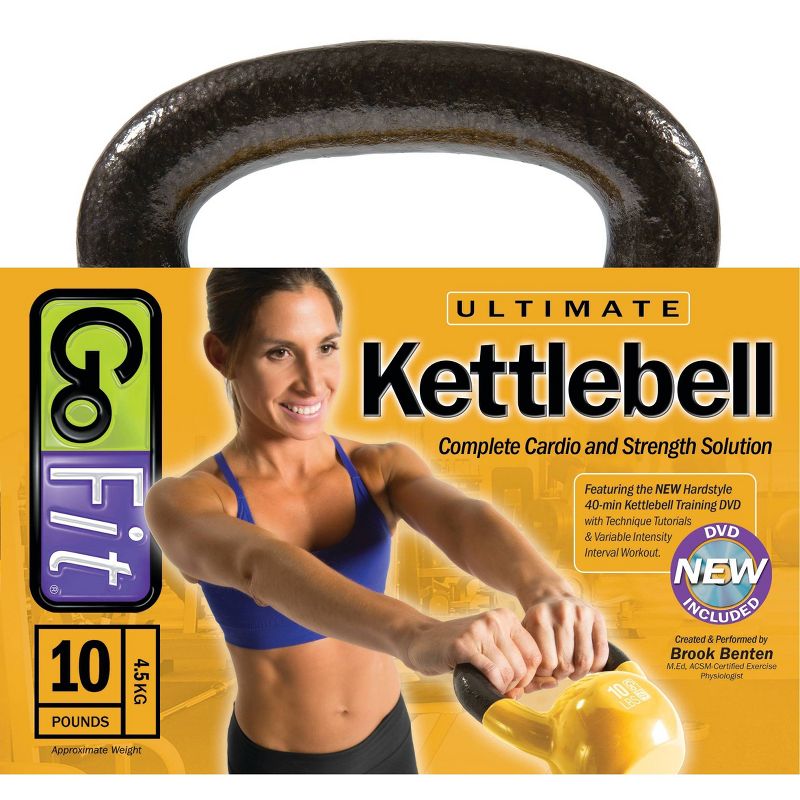 GoFit Classic PVC Kettlebell with DVD and Training Manual - Yellow 10lbs, 4 of 7