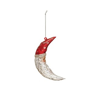 Storied Home Hand-Painted Mercury Glass Santa Moon Ornament with Glitter, Red and Silver Finish - 1 of 2