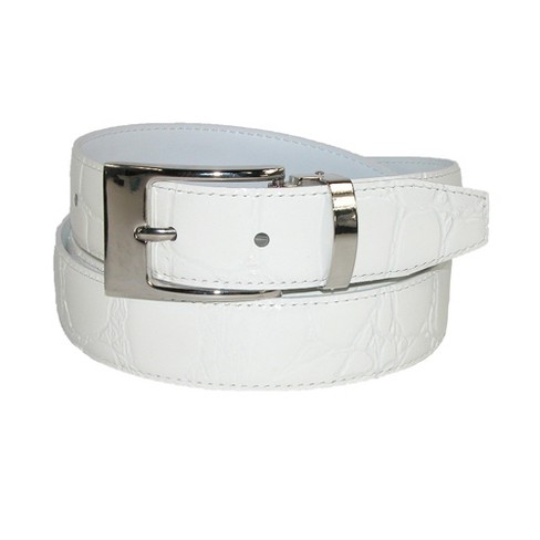 Ctm Leather Croc Print Dress Belt With Clamp On Buckle, 38, White : Target