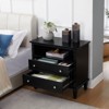 FONTOI Nightstand with Open Space and 2 Drawers, Fluted Pilasters Design Side Table with Charging Station, Black, 15"*27.3"*28.3" - 2 of 4