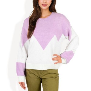 Anna-Kaci Women's Zigzag Color Block Sweater with Long Sleeves and Crew Neck - 1 of 4
