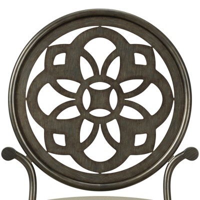Antique Gray Metal Vanity Stool with Cream Upholstery