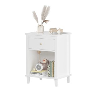 SEVOBAL Nightstands, Modern Wooden Nightstand with Drawer and Shelf for Bedroom Organization and Storage, White, 19.7"*15"*26.8" - 1 of 4