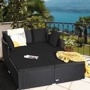 Costway Outdoor Patio Rattan Daybed Pillows Cushioned Sofa Furniture Beige/Turquoise/Red/Black - 1 of 4