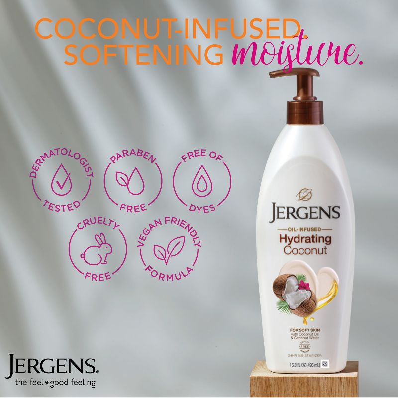 Jergens Hyrdating Coconut Hand and Body Lotion For Dry Skin, Dermatologist Tested - 16.8 fl oz, 6 of 9