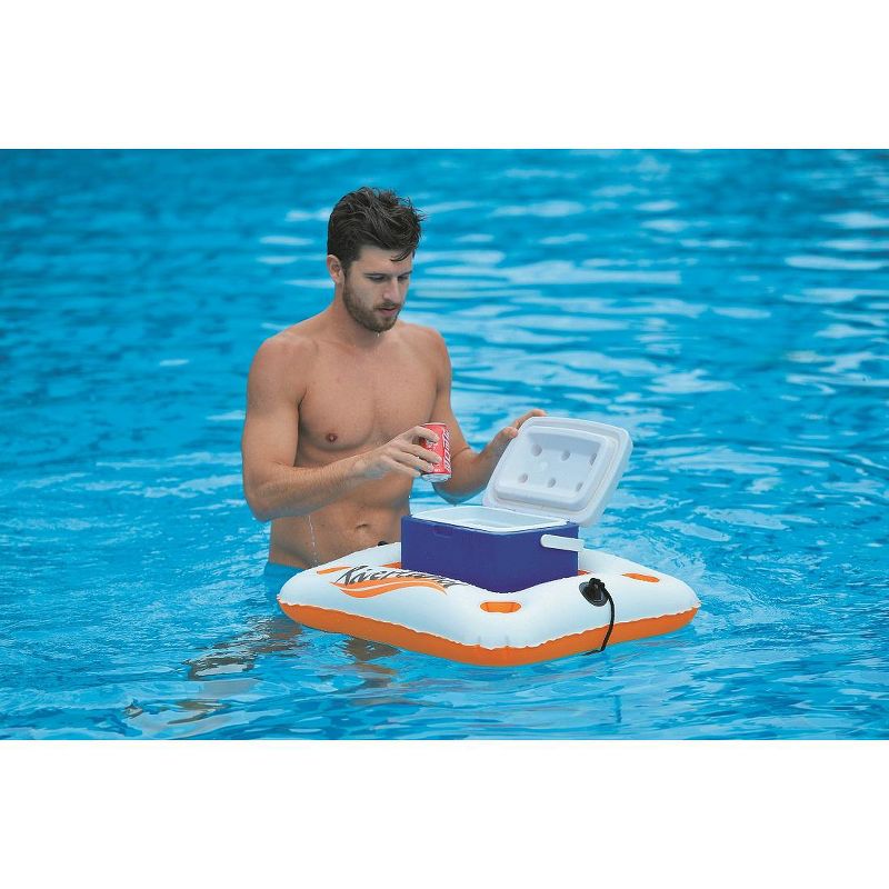 Pool Central 29" Inflatable Cooler "Riverland" with 4-Can Beverage Holder - Orange/White, 3 of 4