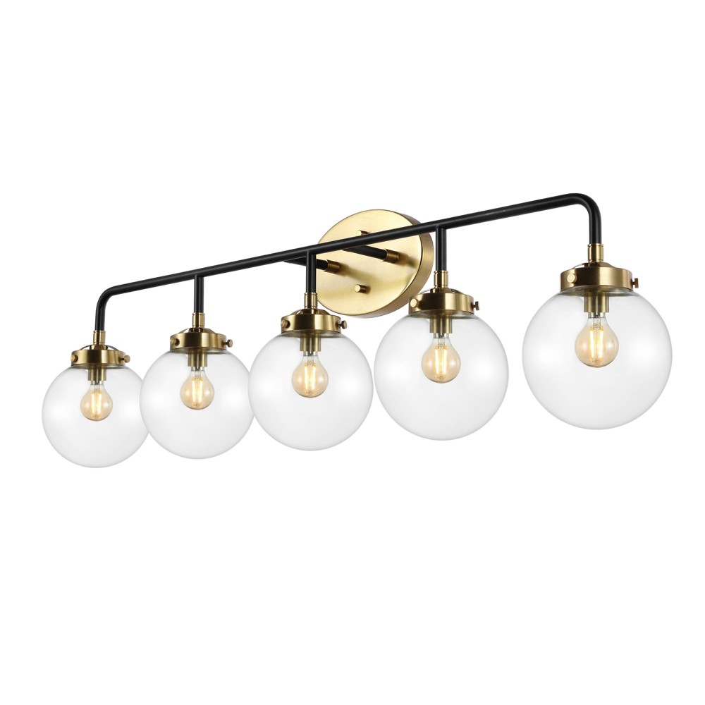 JONATHAN Y Caleb 38" 5-Light LED Vanity Light: ETL Listed, Clear Globe Shades, 2700K Warm White