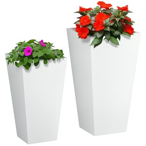 2-Pack Outdoor Planter Set, Flower Pots with Drainage Holes, Durable & Stackable Plant Pot, 22in & 18in, for Porch, Entryway, Patio, Garden - 1 of 4