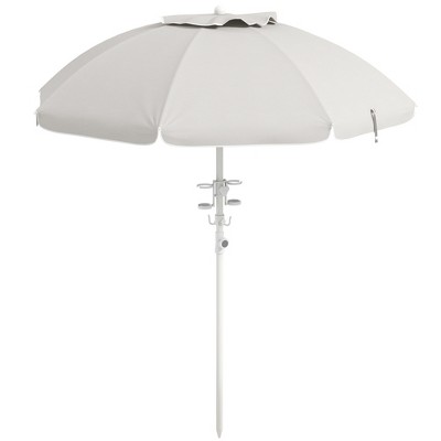 Cream White 5.7 ft Beach Umbrella with Cup Holders and Hooks