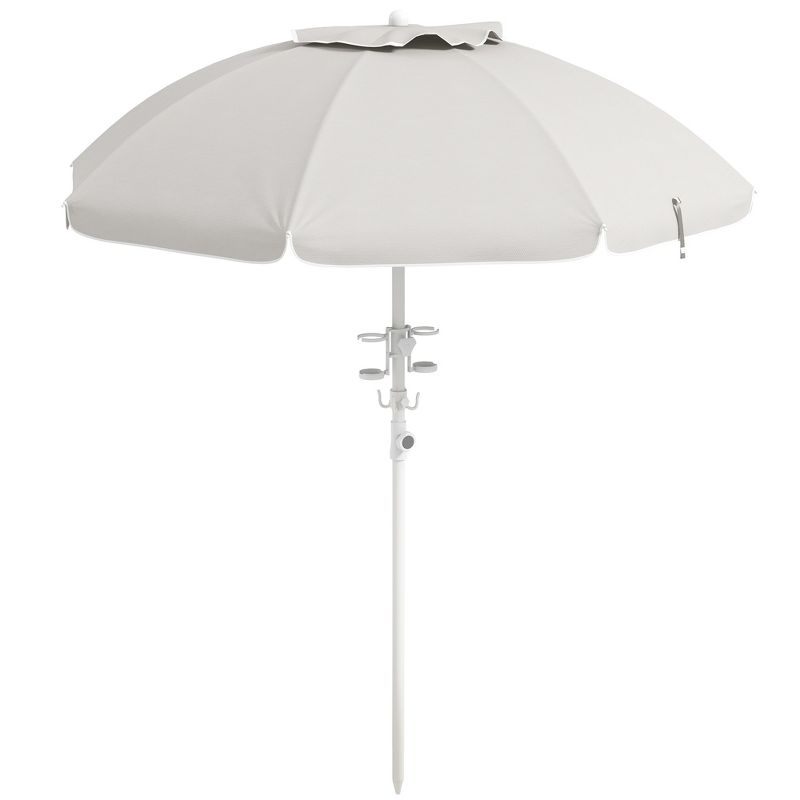 Outsunny 5.7' Beach Umbrella with Cup Holders, Hooks, Vented Canopy, Portable Outdoor Umbrella, 4 of 7