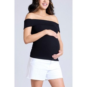 Women's Rib Knit Short Sleeve Off The Shoulder Top | Motherhood Maternity - 1 of 4