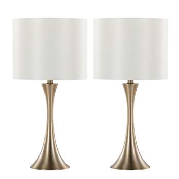 LumiSource (Set of 2) Lenuxe 24" Contemporary Table Lamps Gold and Off-White Sparkly Linen Shade with Gold Threading from Grandview Gallery