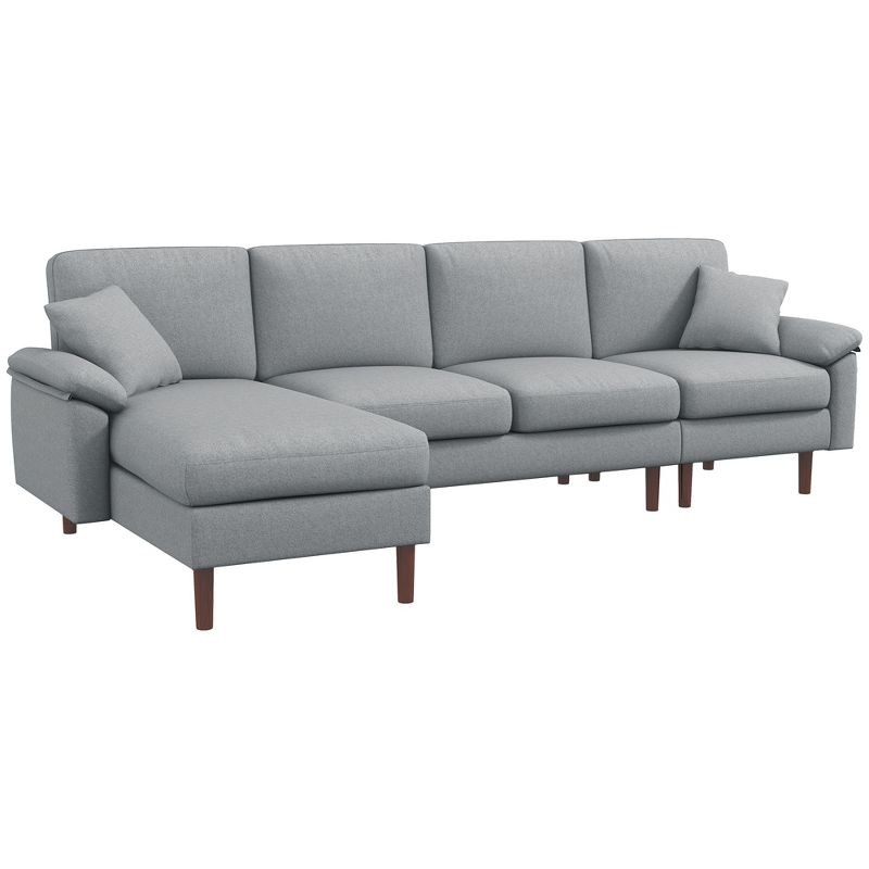 HOMCOM Sectional Sofa with Reversible Chaise Lounge, Modern L Shaped Corner Sofa, Fabric Sectional Couch for Living Room, 1 of 7