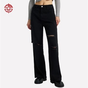 Mocamel Loose wide-leg pants with high waist and holes - 1 of 4