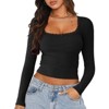 Women's Slim Fit Lace Trim U-Neck T-Shirt Stretchy Basic Top for Daily Wear - 3 of 4
