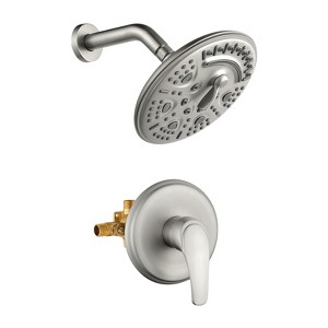 Cobbe Single Handle Bathroom Shower Set with 8-Inch Round 6 Settings ABS Rainshower Showerhead Brushed Nickel Valve Included - 1 of 4