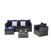 4-Pieces Outdoor Patio L-Shaped Sectional Sofa Set with Single Sofa & Glass Coffee Table - 2 of 4