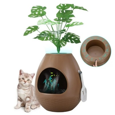 LunaLulinlk Brown artificial plant cat litter box with deodorizing scoop