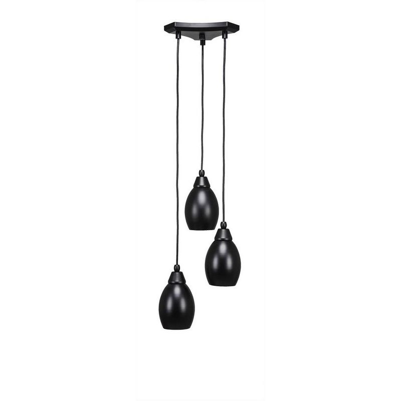 Toltec Lighting Europa 3 - Light Pendant in  Matte Black with 5" Matte Black Oval Metal Shade Shade, 1 of 2