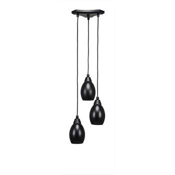 Toltec Lighting Europa 3 - Light Pendant in  Matte Black with 5" Matte Black Oval Metal Shade Shade