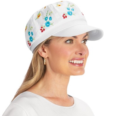 Collections Etc Colorful Floral Embroidered Denim Adjustable Hat