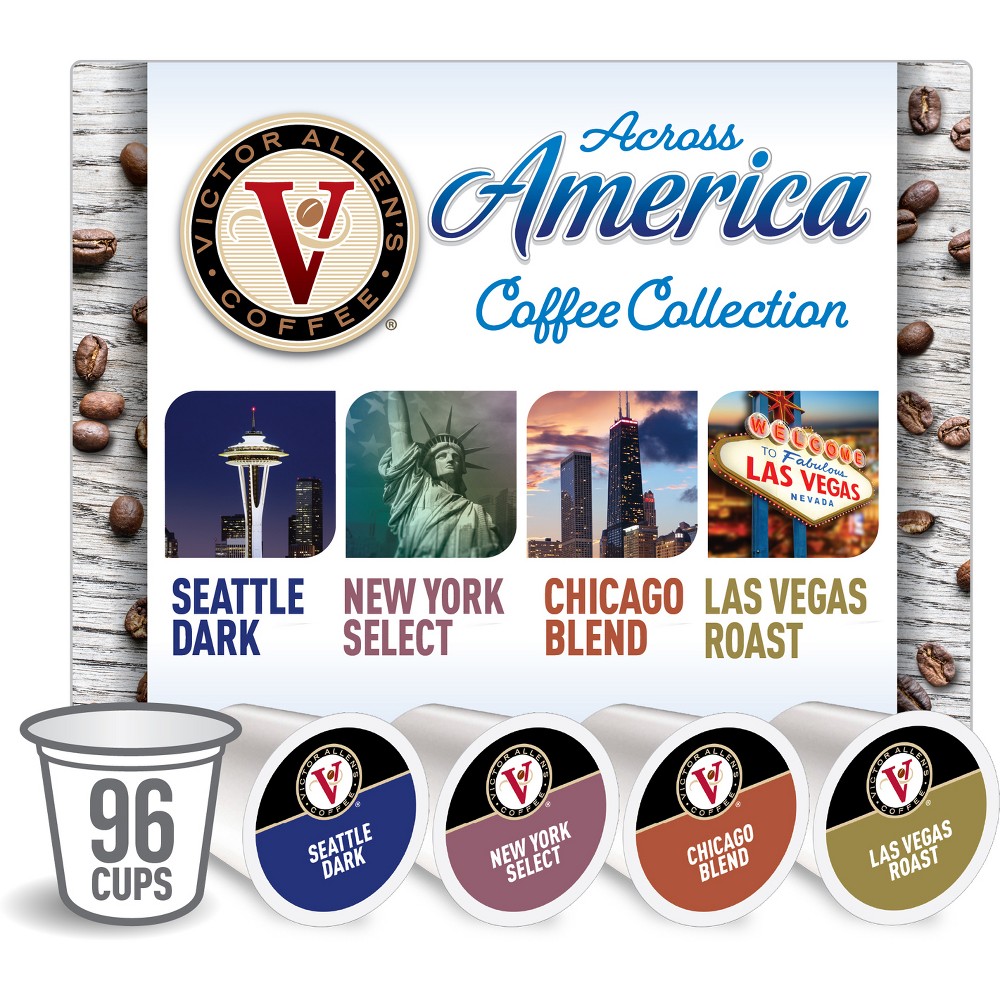 Victor Allen's Coffee Across America Variety Pack Single Serve Medium Dark Roast Coffee Pods - 96ct