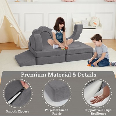 11-Piece Convertible Kids Sectional Sofa – Modular Play Couch with Floor Cushion, Fortplay Furniture for Toddlers, Boys & Girls, Bedroom/Playroom Use