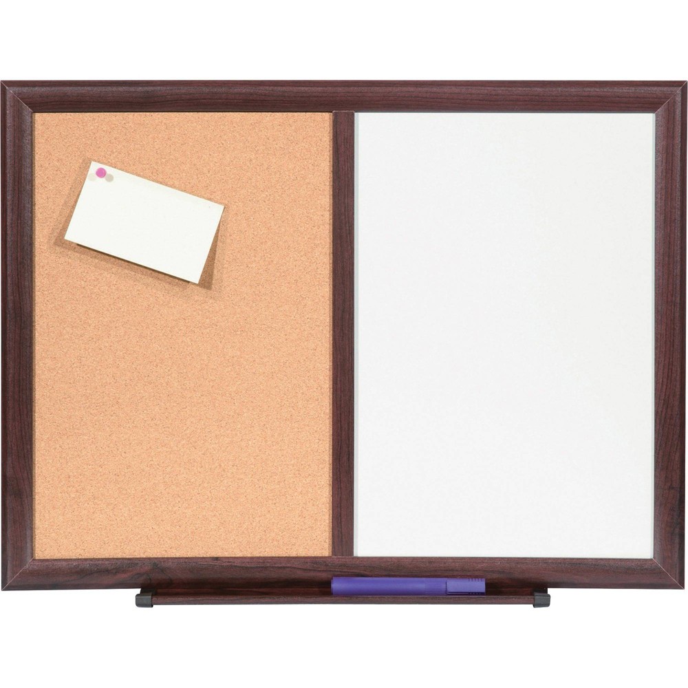 Lorell Dry Erase Bulletin Combo Board, 24" x 18", Mahogany Frame