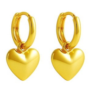 Simple Gold Heart Dangle Earrings, 18K Gold Over Titanium Steel Hoop Earrings for Women - 1 of 4