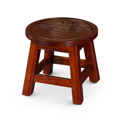 FURNIinspire Ottomans And Benches Carved Wooden Step Stool Fun Designs Premium Rubberwood Versatile Use, Queen Bee Style, Red, 11.00"*11.00"*10.00"