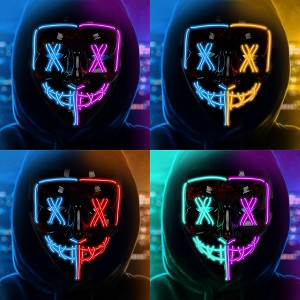 Whizmax[4PACK]X-EYE,Half Face Alignment Scary Mask LED Mask---LED Light Up Mask EL Wire Light Up(Blue/Red+Green/Purple+Ice Blue/Pink+Ice Blue/Orange) - 1 of 4