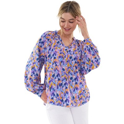 ellos Women's Plus Size Notch Neck Blouson Sleeve Blouse